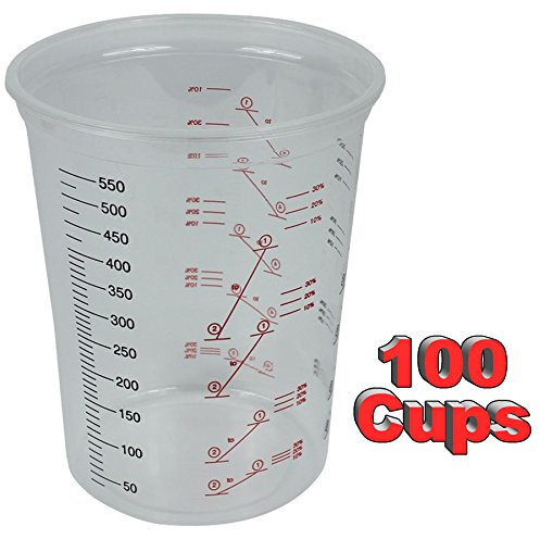 Starchem Plastic Polypropylene Paint Mixing Cups 600cc - Pack 100 - Inside Cup Flat for Easy Stirring - Accurate Metric Measurements