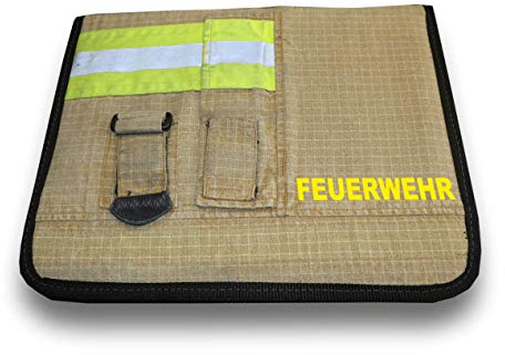 Roter Hahn 112 | Hochwertige Feuerwehr Schreibmappe aus Alter Feuerwehrkleidung | PBI Gold oder Navy HUPF | Organizer Konferenzmappe (PBI Gold+FW)