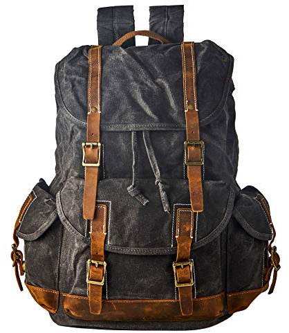 Brass Tacks Leathercraft Waxed Leder lederrucksack herren,15.6 Zoll rucksack vintage,Große Kapazität robust und langlebig,Laptop Alltag rücksack mit Trennwand,für Casual Business Sport,Dunkel grau