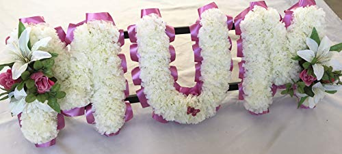 Silky Bouquets Mum Artificial Silk Funeral Flower Tribute Letters Memorial (White)