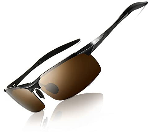 SUNGAIT Men's HD Polarized Sunglasses for Driving Fishing Cycling Running Metal Frame UV400 (Black Frame Brown Lens) 8177HKC