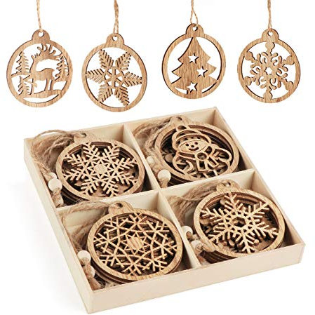 Anstore Weihnachtsanhänger, Holz Anhänger Christbaumschmuck Holz Dekoration in HolzBox für Weihnachtsbaumschmuck Christbaumanhänger, 12 Stück