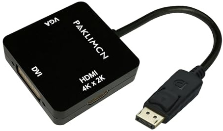 DP vers HDMI VGA DVI Adaptateur Displayport vers HDMI 4K Adaptateur 3 en 1 DisplayPort vers HDMI VGA DVI Convertisseur Mâle vers Femelle Plaqué Or (Forme de Diamant) (Carré Noir)