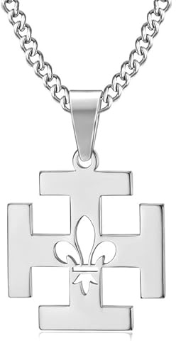 BOBIJOO Jewelry - Pendentif Collier Scout France Croix Potencée Fleur de Lys Acier INOX 316L Argenté Scoutisme