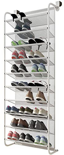 TZAMLI 10-Tier Schuhregal über der Tür Schuhorganizer Hängend Shoe Storage Shelf Starke Metallhaken für Closet Pantry (Weiß, 56 x 21 x 151cm)