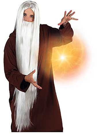 PAPSTAR NEU Perücken Herren Langhaar Mittelscheitel Zauberer-Magier-Hexer, weiß - mit Haarnetz