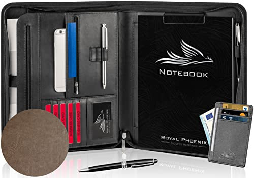 Royal Phoenix® Business Schreibmappe A4 'Falcon' - Hochwertige Businessmappe mit Reißverschluss - inkl. Kreditkartenetui + weiteren EXTRAS - Dokumentenmappe aus hochwertigem Kunstleder in Mokka