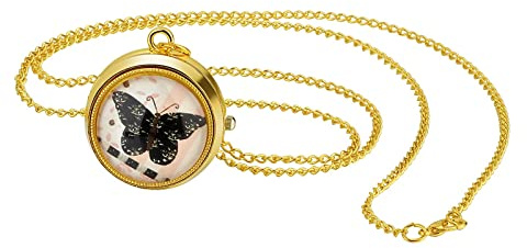 JewelryWe Taschenuhr Damen Elegant Lebensbaum/Schädel/Schmetterling/Engel Mädchen Analog Quarz Uhr mit Halskette Kette Pocket Watch Geschenk Rosegold