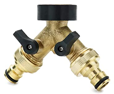 QWORK 2 Wege verteiler Wasser, Y Verteiler, 3/4 Messing wasserverteiler 2 Fach mit Absperrventilen auf jeder Seite und Zwei Schnellverbinder