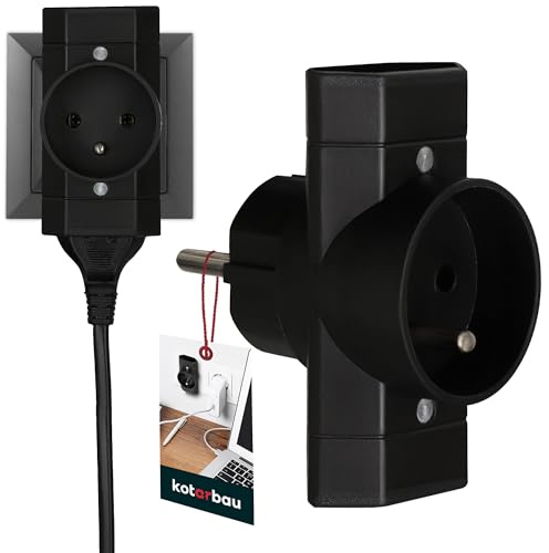 KOTARBAU® Mehrfachsteckdose Schwarz Dreifachstecker mit Erdung Zwei Flache eine runde Steckdose