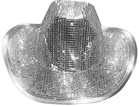 GYOUZA Discokugel-Cowboyhut, Neon-Glitzer-Cowgirl-Hüte, handgefertigte Cowgirl-Hüte, Blinkender Partyhut mit verspiegelten Glasjuwelen und Mesh-Akzenten, Neon-Glitzer-Disco-Kostü Dobooo
