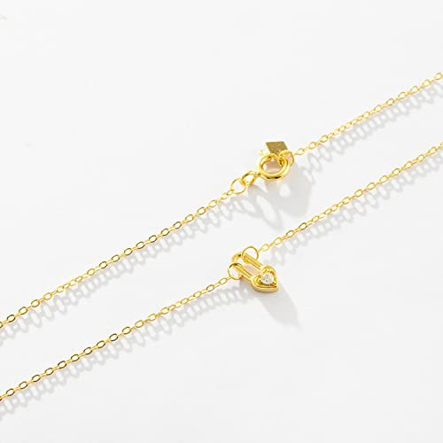 SUNMME Necklace 925 Sterling Silver Square Heart Padlock Necklace Women Drop Key Love Choker Luxury Wedding Jewelry Crystal Party (Silver a)