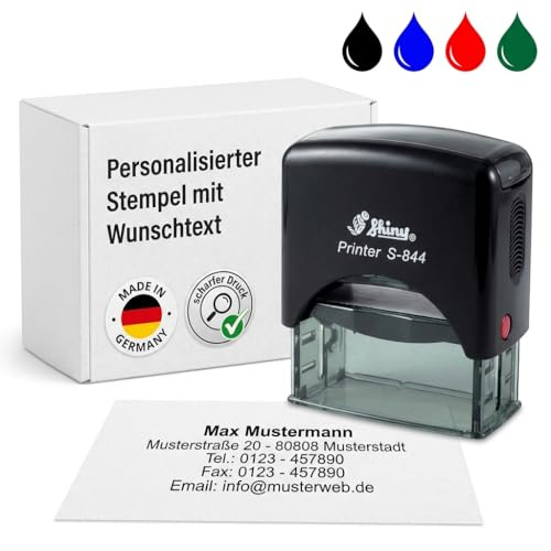 FOTOFOL PERSONALISIERTER STEMPEL MIT WUNSCHTEXT – Selbstfärbender Namensstempel & Adressstempel – Stempel Personalisiert für Büro, Firma & Privat – 14x38 mm – Schwarz