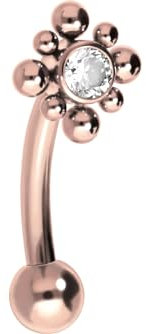 PIERCINGLINE Titan Banane mit Push Fit KRISTALL + KUGELQUADRAT Piercing Auge Ohr Helix Tragus Conch 1,2 x 8 mm Roségoldfarben