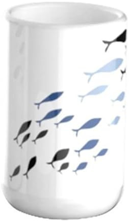 OISE ART STORE Trade Shop - Bicchiere Porta Spazzolino Bianco con Pesciolini in Ceramica Arredo Bagno 69876 -