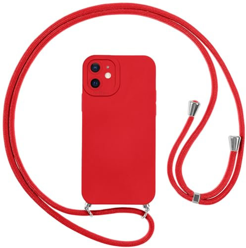 Vauki handyband Hülle für iPhone 12 Mini mit Band, HandyHülle mit Kordel, Weich Silikon TPU Stoßfest Bumper mit Kette zum Umhängen für iPhone 12 Mini, Lanyard - Rot