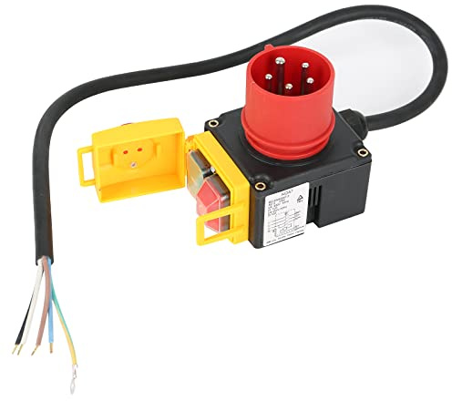 Schalter Stecker 250V 3 Phasig, Geräteschalter Maschinenschalter, Sicherheitsschalter inkl Not-Aus-Schalter und 160cm Kabel, Elektromagnetischer Schalter, Kompatibel KOA7
