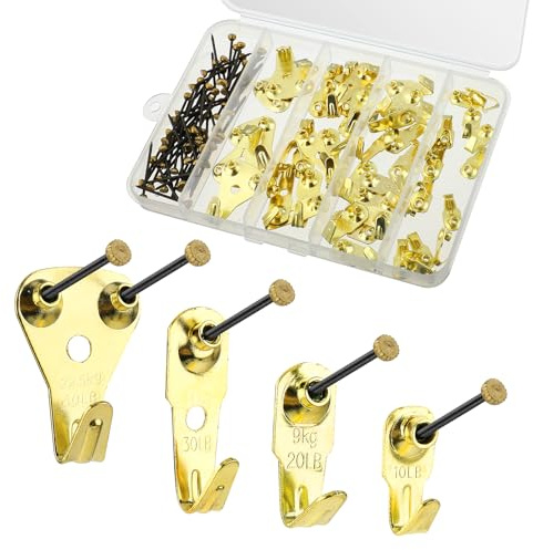 Bilderhaken 120 Stück Bilderaufhänger Metall Bilderhaken zum Nageln Robuster Picture Hanging Tool zum Aufhängen von Bilderrahmen zum Aufhängen von Fotorahmen im Zuhause und Büro10-50 lbs