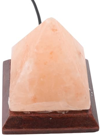 Lámpara de Sal del Himalaya, USB RGB 7 Colores Cambiantes Tallada a Mano con Base de Madera Lámpara de Roca de Sal de Cristal Piramidal para Decoración del Hogar