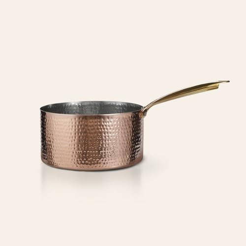Copper Studio Signature - Sartén de cobre martillado a mano, forro de estaño no reactivo, mango remachado de bronce fundido, apto para estufas eléctricas, horno, sin PFAS, apto para asador hasta 218.3