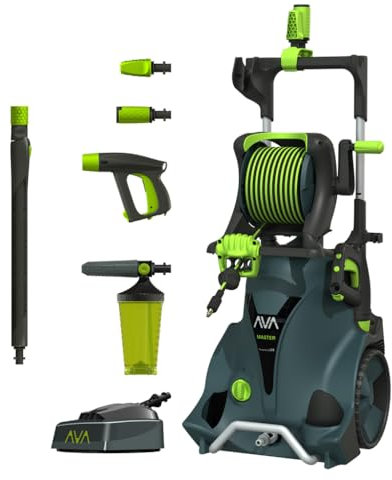 AVA Hochdruckreiniger Master 2.0 P80 XL, 160bar, 600L/h 2800 W - inkl. Terrassenreiniger, Schlauchtrommel mit 10m Hockdruckschlauch, Variodüse, Schaumdüse Premium 1L, Hochdruckwasserpistole, Zoomlanze