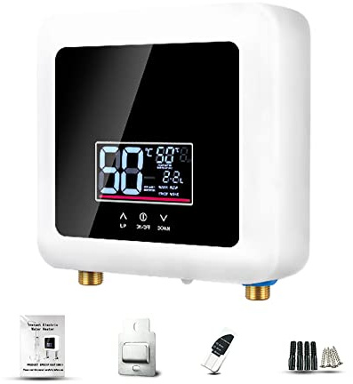 Vislone Chauffe-Eau Instantané 7500W Mini Chauffe-Eau Électrique Sans Réservoir Affichage LED Mural Support Thermostat Mode/Réglage de Puissance pour Maison Cuisine Salle de Bains