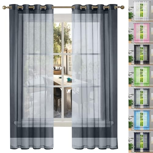 GAIFNAG Snow White Sheer Curtains 250 x 220 cm Pencil Pleat Black Out/Light Weight Linen Look Solid String Curtains Door Fly Screen Curtain for Bedroom and Living Room, Grey