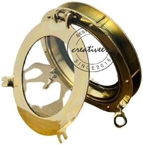 CREATIVEERA Ventana de ojo de buey de 30,5 cm con acabado antiguo, para puerta, ventana, cristal, ojo de buey