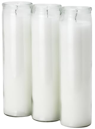 Estrella Blanca 2x8 inch 7 Day White Prayer Candles in Clear Glass Jars, Set of 3 Unscented Devotional Candles, up to 90 Hours Burn, Religious Candles for Vigils, Memorials, Meditation, Emergency