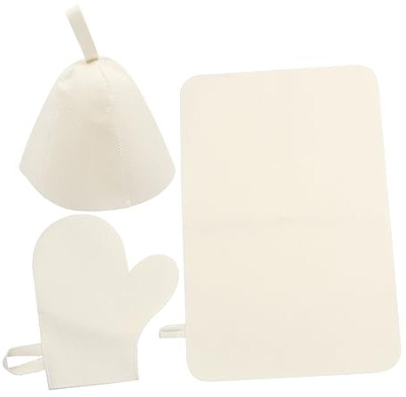 Parliky Accessori Sauna in Feltro Bianco Cappello Guanti e Tappetino Protettivo Per Testa e Mani Uomo Donna Protezione Anticalore Per Spa e Bagno Vapore