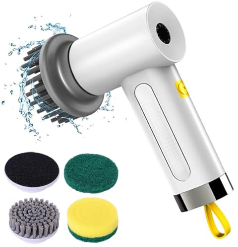 Hqynss Electric Cleaning Brush, Handheld Spin Scrubber with 4 Brush Heads, 2 Modes for Deep Cleaning of Bathroom, Kitchen, Tiles, Grout, Glass, and Tyres – LED Display