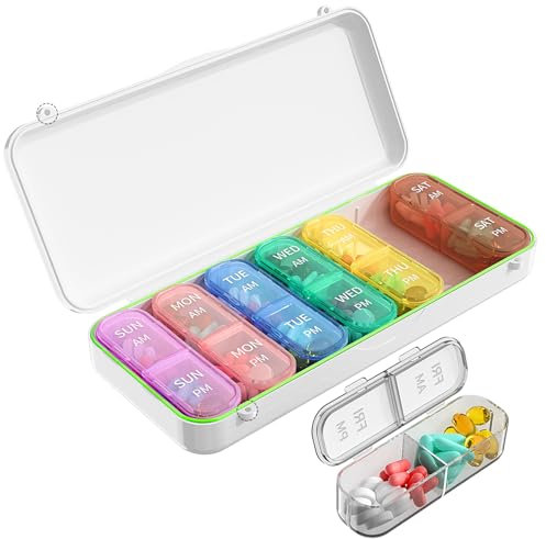 Tablettenbox 7 Tage Morgens Abends-Tragbarkeit Reiseapotheke Medikamenten Aufbewahrung - Pillendose Klein für Unterwegs für Medikamente, Vitamine, Fischöl