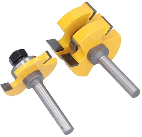 Juego de 2 brocas for ranurar y machihembrar, fresa for madera en forma de T con vástago métrico de 8 mm y hojas de revestimiento de 1/2 y 1/4 for gabinetes, alacenas y cajones