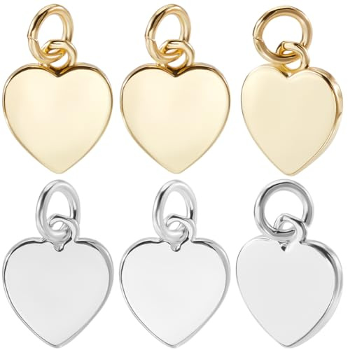 Beebeecraft 1 låda 20 st hjärtformade hängen i 18K guld och 925 sterling silver guldpläterade hjärtformade för alla hängsmycken med konjunktionsringar för halsband örhängen, 0.47 x 0.37 x 0.06