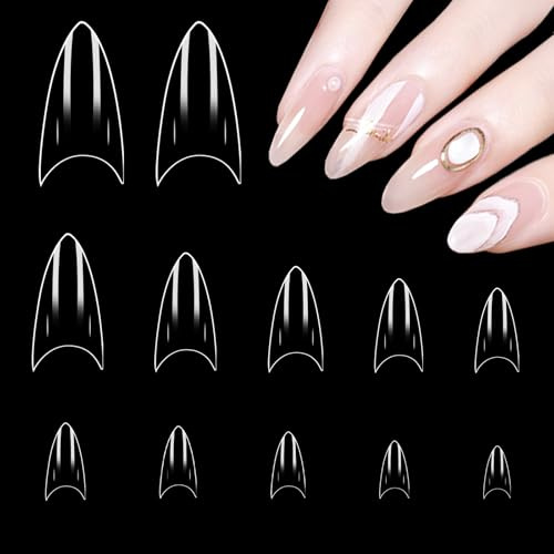 500 Stücke Nageltips Kurz Stiletto Falsche Klare Gelnägel Tipps Acryl Halbe Abdeckung Nagelspitzen Konische Französische Fake Nail Nagel Tip Professionelle Nagelverlängerung Kit Künstlich, 10 Größen