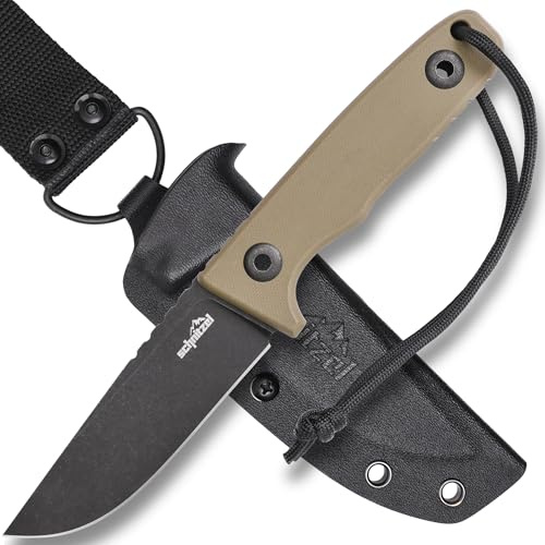 SCHNITZEL TRI - Outdoormesser mit Kydex-Scheide, Sandfarben | Dangler-Tragesystem, Bushcraft, Camping, Wandern, Outdoor, Messer, Jagdmesser, Freizeitmesser, Erwachsene