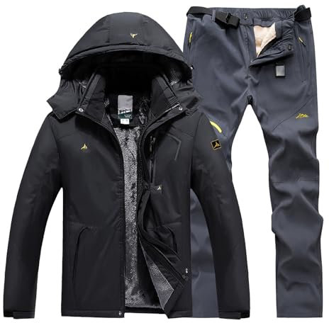 Generisch Skibekleidung Herren Skianzug Herren 2 Teilig Set Winddicht Schneeanzug Mit Kapuze Snowboard Set Wasserdicht Ski Anzug Männer Winter Skibekleidung Warm Skijacke Und Hose Thermoanzug