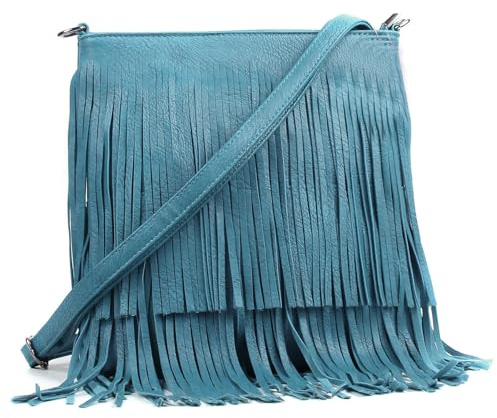 AOSSTA Crossbody Bag For Women Fringe Tassel Hobos Shoulder Bags Ladies Casual Handbags (Ocean Green)