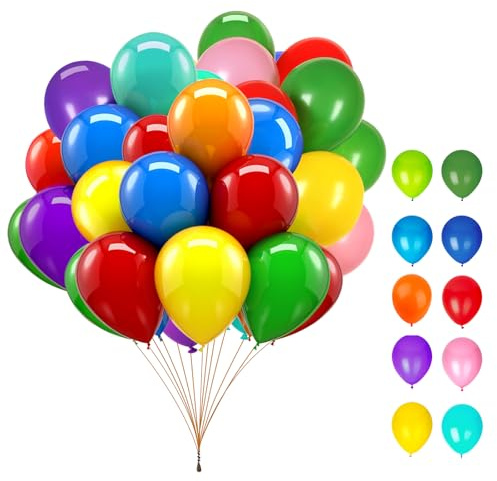 100 Stück Luftballons Bunt, 10 Farben Latex Ballons, Regenbogen Luftballons, Luftballons Geburtstag, Partyballon Dekorationen für Geburtstage Valentinstag Graduierung Kommunion Thema Party (12 Zoll)