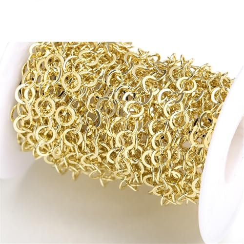 Bunte Kettenglied-Rollen, Handarbeit Farbe Kette ， Echtvergoldete Kabelkette aus Messing, 6 mm lange Kreisgliederketten for DIY-Armband, Halskette, Fußkettchen, Schmuckherstellung(Cable Chain)