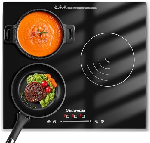 Saitravexia 24 Inch Induction Cooktop 3 Burners, 5400W Built-in Induction Stovetop, 3 Power Boost Burners Electric Cooktop, Child Lock, 9 Power Levels, Timer, Touch Control 220-240V Hard Wire