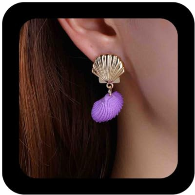 Enautoabs Boho Conchiglia Goccia Orecchini Pendenti Viola Mare Conchiglia Orecchini Estate Spiaggia Conchiglia Orecchini Conchiglia Smerlo Orecchini Gioielli Per Le Donne