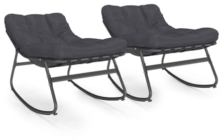 IDMarket - 2er-Set Gartenschaukelstühle Arona anthrazitgrau Kissen grau | Mit grauen Kissen