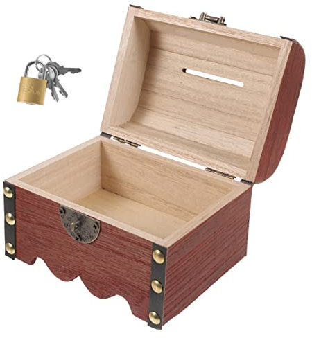 OFFIGAM Vintage Schatztruhe Spardose Aus Holz Mit Schloss Große Junge Mädchen Sparbüchse Für Jungen Mädchen Dekorative Münzbox Retro Aufbewahrung Schatztruhe Piggy Bank Geschenk