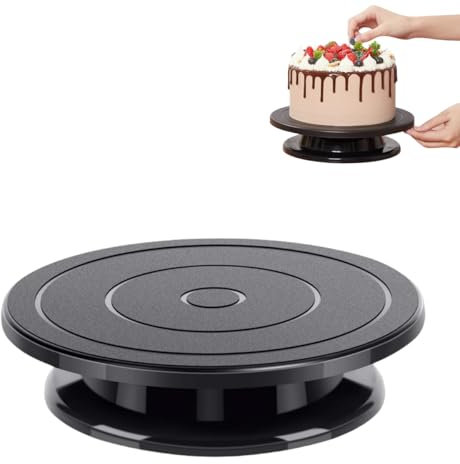 Cake Turntable, 11 Inch Rotatable Cake Plate, Professional Cakes Spinner Turntable, Handmade Decorating Table for Baking Cakes Decoration Painting Sculpture Model Making (Black)