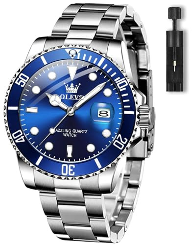 OLEVS Edelstahl Uhren Herren Wasserdicht Leuchtende Modern Großes Herrenuhren Metallarmband Analog Kleid Armbanduhr Herren mit Datumsanzeige