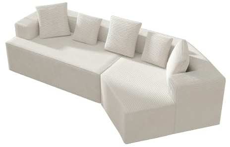 HAINEW Modern Ecksofa Eckcouch, 3-Sitzer Wolken Kombinationssofa Sofa Couch Polstersofa Polstermöbel Vollkomprimiertes Knochenloses Sofa für Wohnzimmer, Wohnung, Büro, Ohne Montage (Weiß)