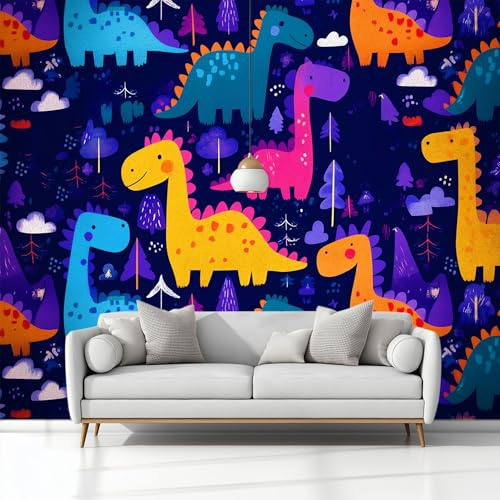 Morado Fondo de Pantalla PanoráMica 3d, Lindo Dibujos Animados Animales Dinosaurios Fotomurales Mural 250 x 175 cm (An x Al) – Decoración de Pared Para Sala Cuarto Oficina y Salón