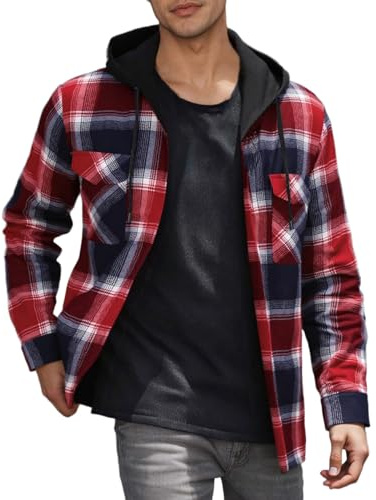 Chemise a Carreaux Homme Femme à Capuche Chemise Homme Manches Longues avec Poche-Avant Chemises Flanelle Automne Hiver Chaud Chemisette Grande Taille Veste Chemises Canadienne Oversize Décontracté