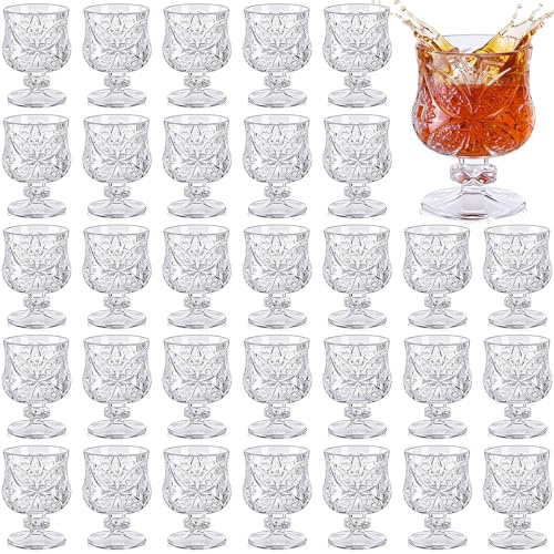 LemonRoad 50 Pcs Mini Wine Glass Bulk Small Cocktail Goblet 1.75 oz Plastic Shot Glasses Mini Reusable Goblet for Limoncello Brandy Sherry Vodka Beverage for Wedding Party Bar Supplies
